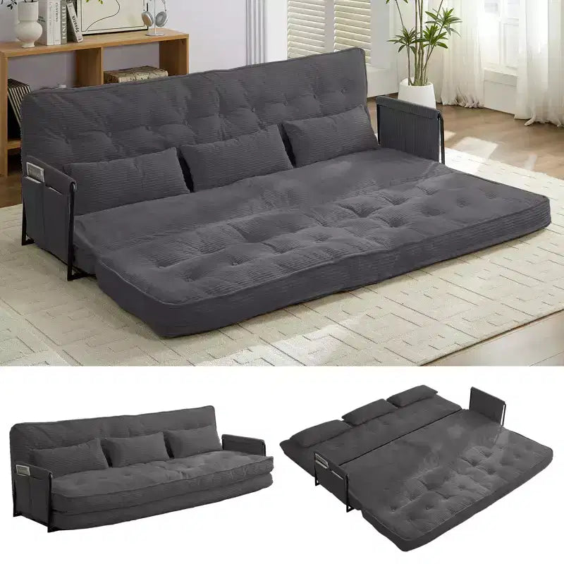 Mjkone Muti-Functional Folding Futon Sofa Bed Floor Sofa Bed3-Seater Lazy Sofa with Pillows,6 Position Adjustable Backrest