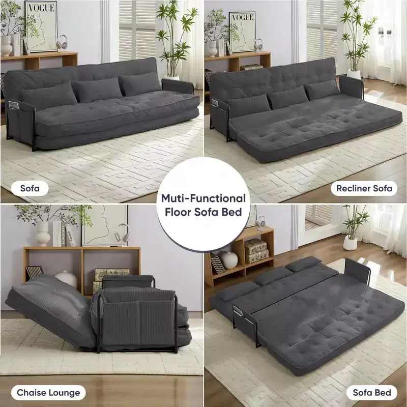 Mjkone Muti-Functional Folding Futon Sofa Bed Floor Sofa Bed3-Seater Lazy Sofa with Pillows,6 Position Adjustable Backrest