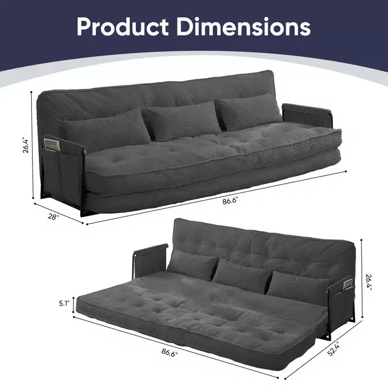 Mjkone Muti-Functional Folding Futon Sofa Bed Floor Sofa Bed3-Seater Lazy Sofa with Pillows,6 Position Adjustable Backrest