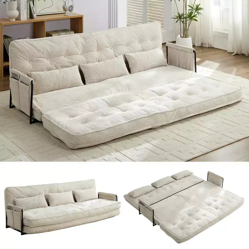 Mjkone Muti-Functional Folding Futon Sofa Bed Floor Sofa Bed3-Seater Lazy Sofa with Pillows,6 Position Adjustable Backrest