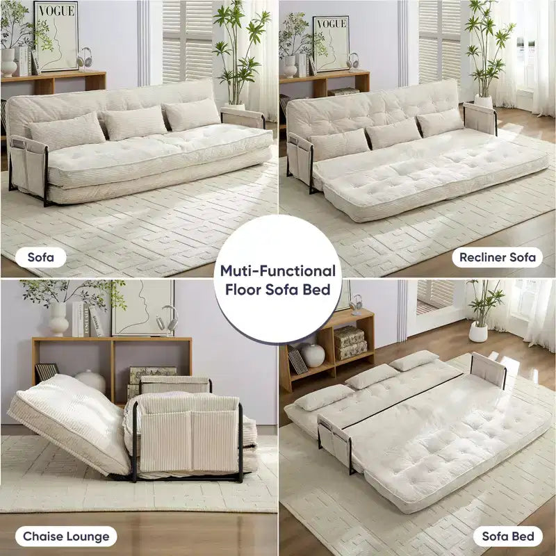 Mjkone Muti-Functional Folding Futon Sofa Bed Floor Sofa Bed3-Seater Lazy Sofa with Pillows,6 Position Adjustable Backrest
