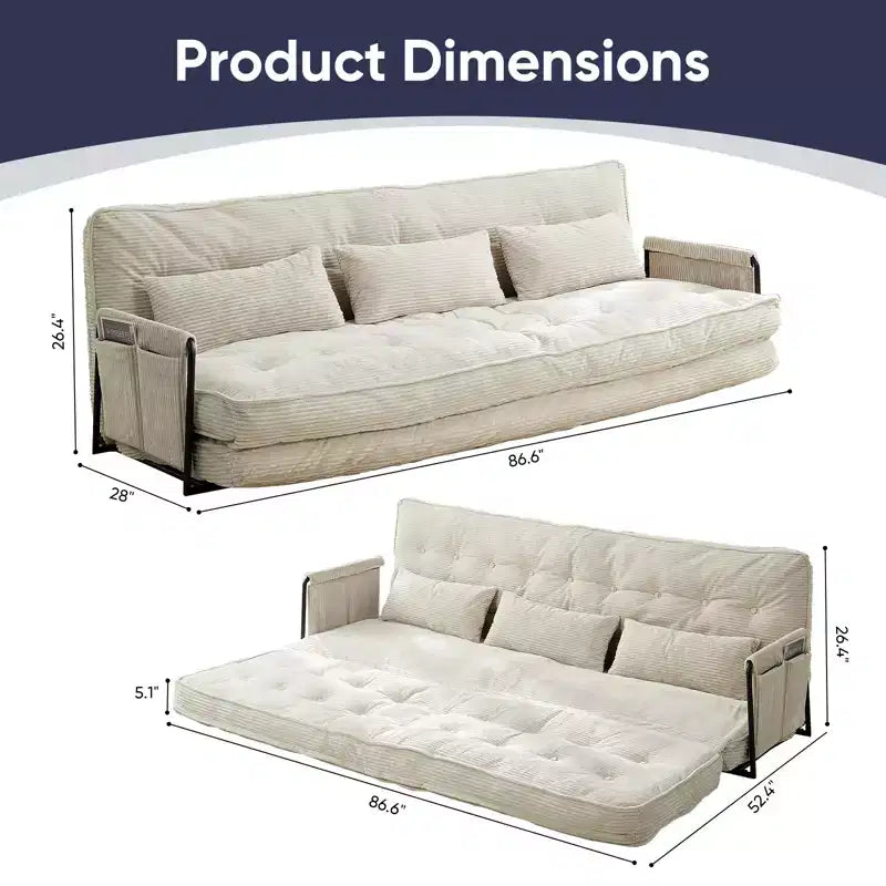 Mjkone Muti-Functional Folding Futon Sofa Bed Floor Sofa Bed3-Seater Lazy Sofa with Pillows,6 Position Adjustable Backrest
