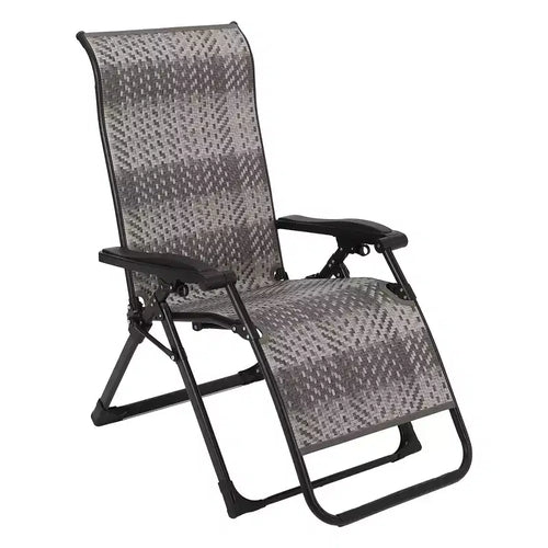 1 PCS Patio Rattan Reclining Folding Chair, Adjustable & Portable Lounge Chair, Iron Pipe Frame, Comfortable Outdoor Furniture, for Indoor, Poolside