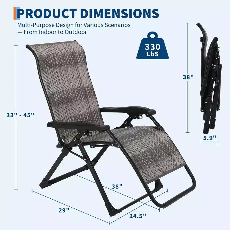 1 Silla reclinable plegable de ratán para patio, silla de salón ajustable y portátil, estructura de tubo de hierro, muebles cómodos para exteriores, para interiores, junto a la piscina