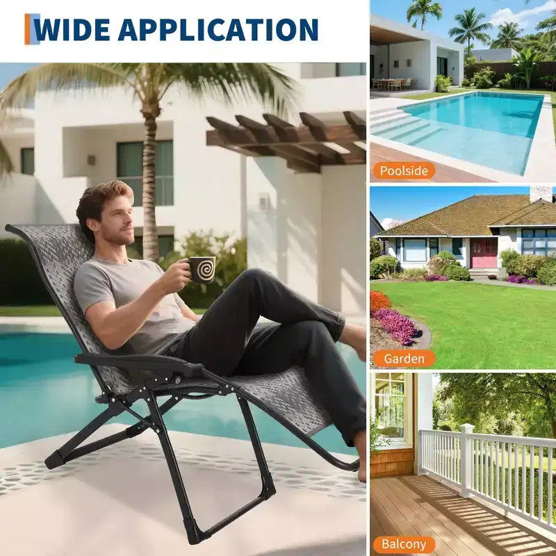 1 Silla reclinable plegable de ratán para patio, silla de salón ajustable y portátil, estructura de tubo de hierro, muebles cómodos para exteriores, para interiores, junto a la piscina