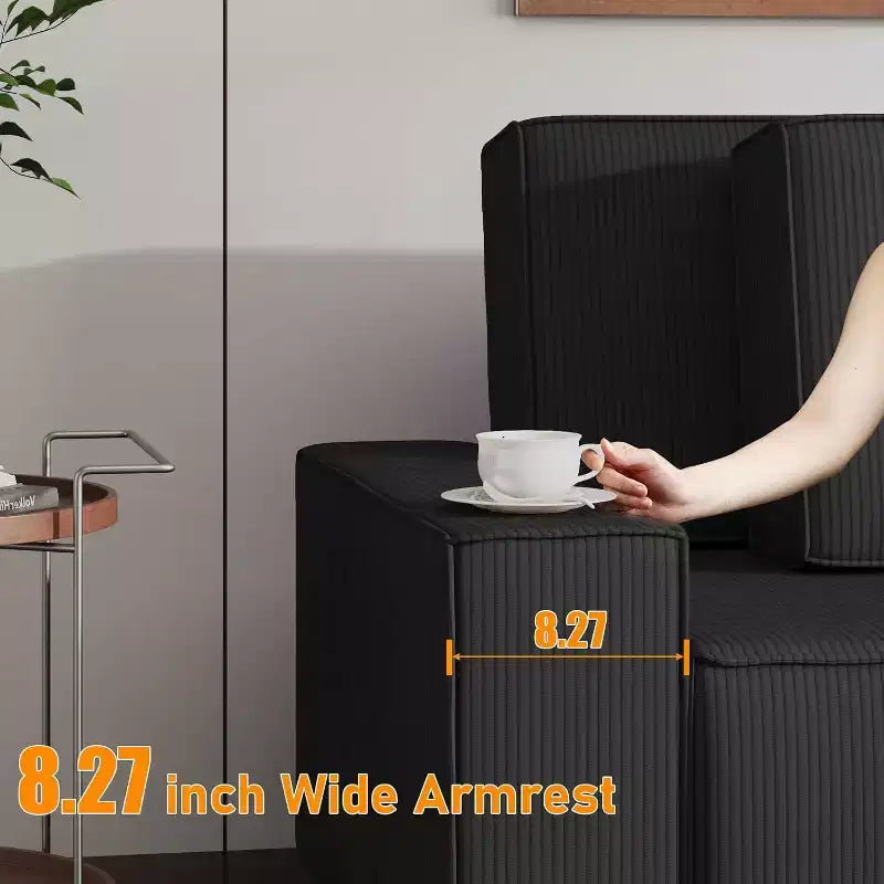 96 Inches Stripe Corduroy Sectional Sofa, Modern L Shaped Oversized Sectional Sofa, for Living Room, Apartment, Studio