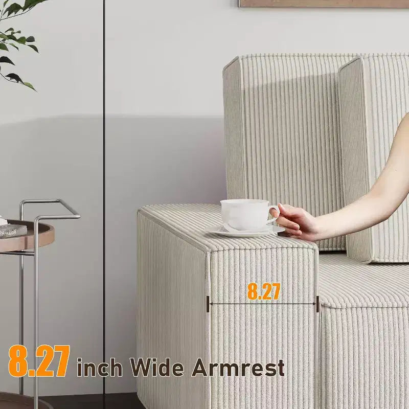 96 Inches Stripe Corduroy Sectional Sofa, Modern L Shaped Oversized Sectional Sofa, for Living Room, Apartment, Studio