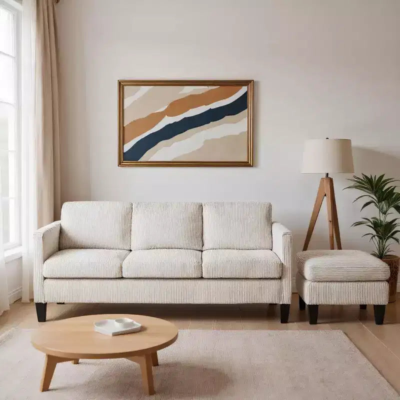 MAYEERTY L Shaped Sofa with Padded Corduroy Modern Luxury Appearance for Living Room Off-White