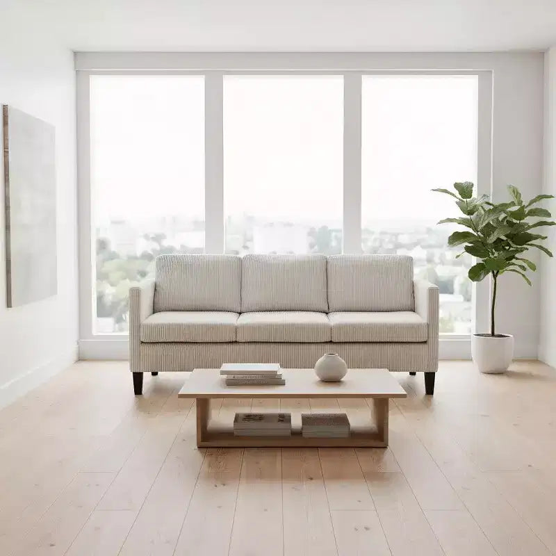 MAYEERTY L Shaped Sofa with Padded Corduroy Modern Luxury Appearance for Living Room Off-White