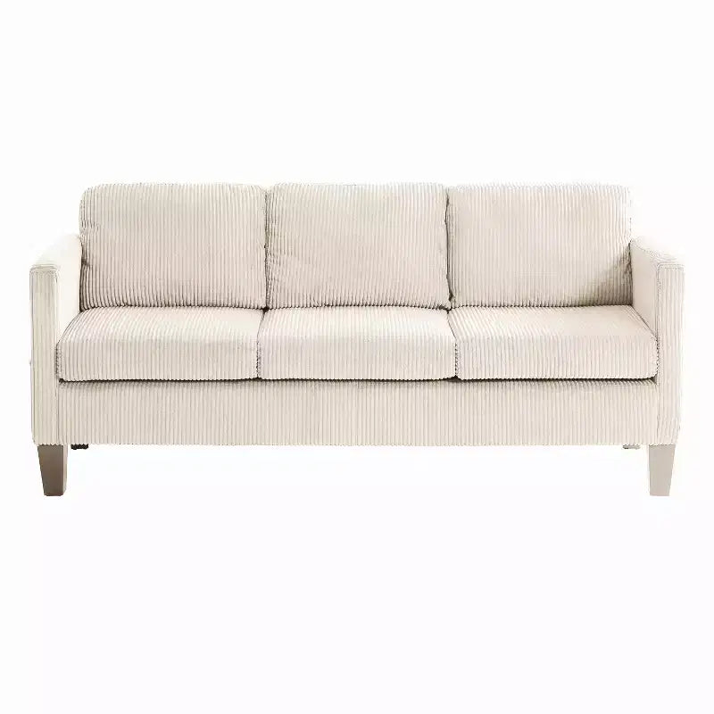 MAYEERTY L Shaped Sofa with Padded Corduroy Modern Luxury Appearance for Living Room Off-White