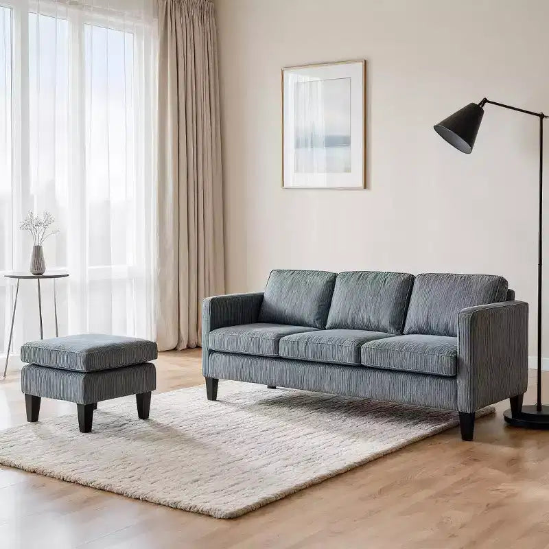 MAYEERTY L Shaped Sofa with Padded Corduroy Modern Luxury Appearance for Living Room Gray