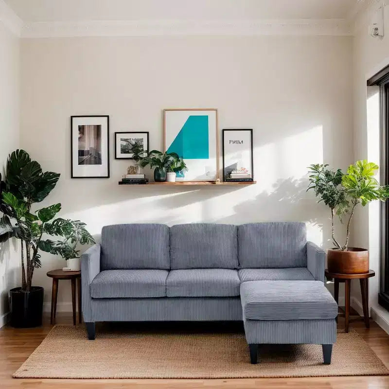 MAYEERTY L Shaped Sofa with Padded Corduroy Modern Luxury Appearance for Living Room Gray