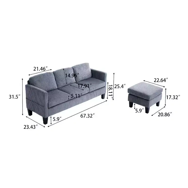 MAYEERTY L Shaped Sofa with Padded Corduroy Modern Luxury Appearance for Living Room Gray