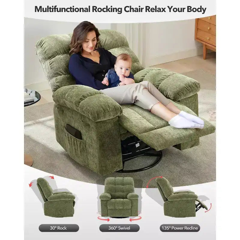 Rocking Recliner Chair, 360 Swivel Rocker Chair, Lazy Boy Recliner Single Sofa, Side Pockets, for Living Room, Small Spaces
