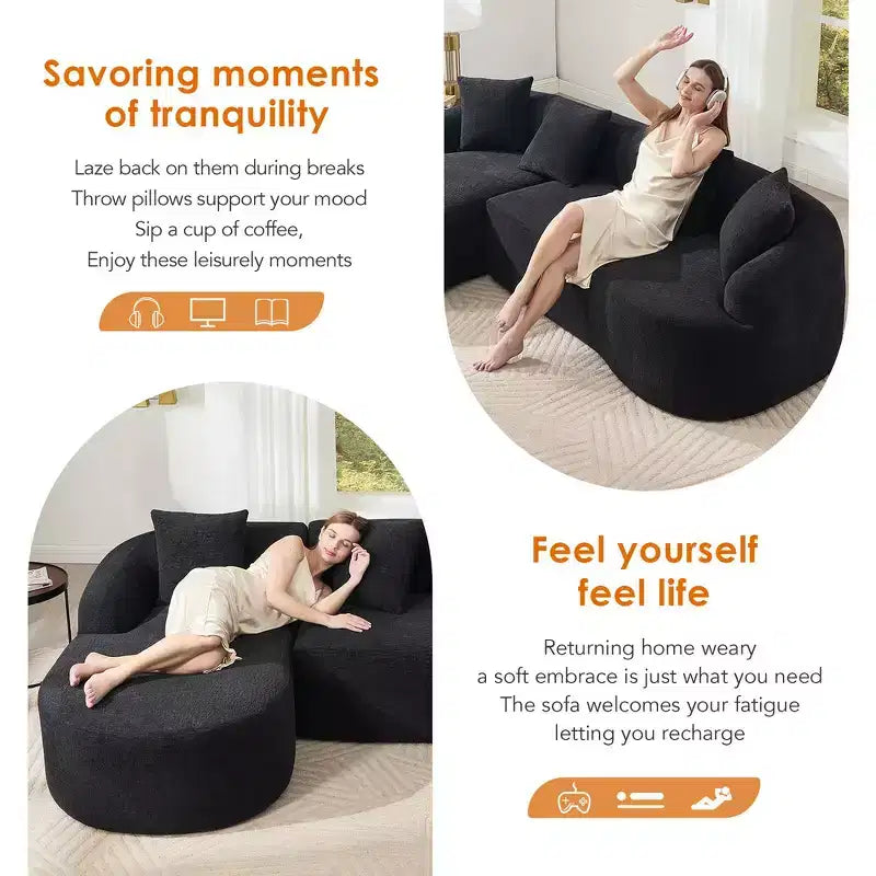 Whisen L-Shaped Sponge Sectional Sofa Set Compressed Couch No Assembly Required Sofa in a Box, Boxed Sofa with Curved Chaise