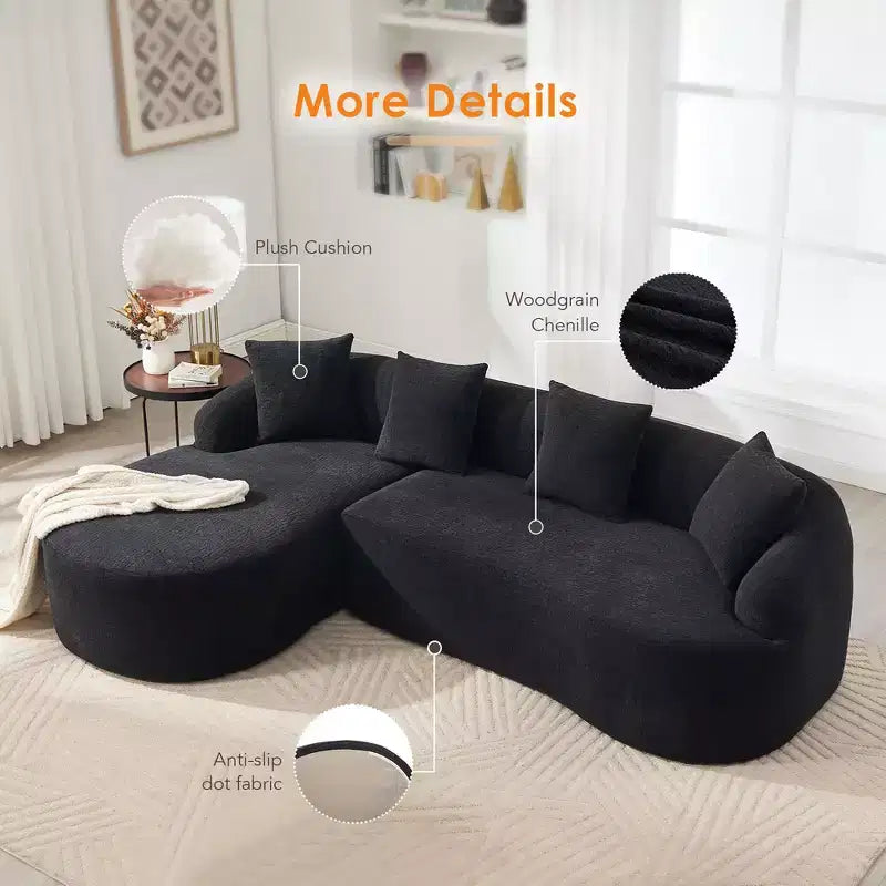 Whisen L-Shaped Sponge Sectional Sofa Set Compressed Couch No Assembly Required Sofa in a Box, Boxed Sofa with Curved Chaise