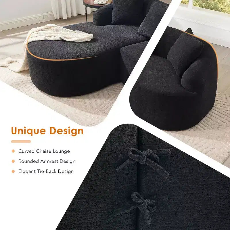 Whisen L-Shaped Sponge Sectional Sofa Set Compressed Couch No Assembly Required Sofa in a Box, Boxed Sofa with Curved Chaise