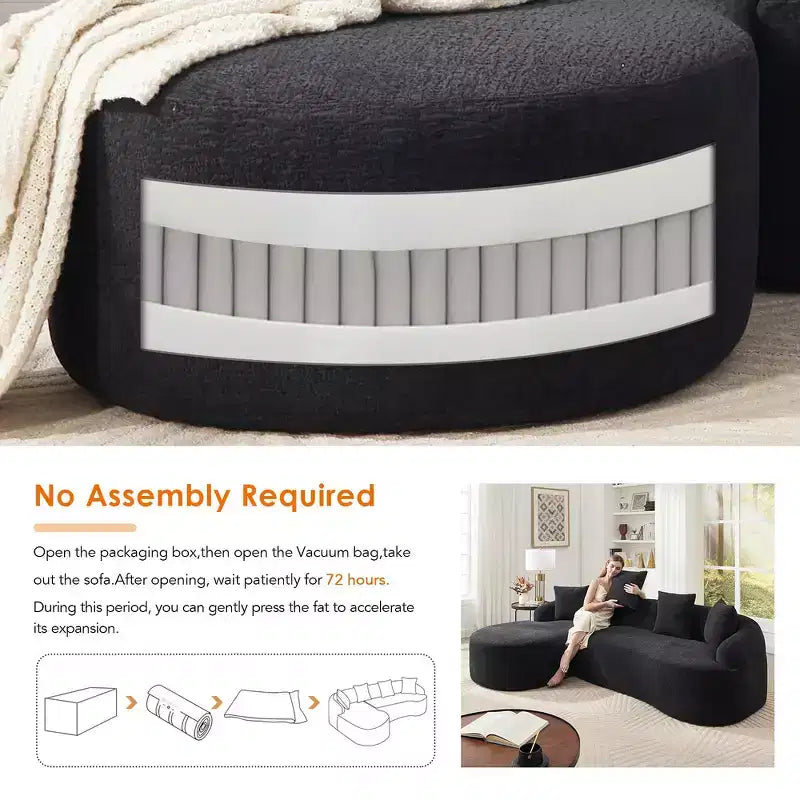 Whisen L-Shaped Sponge Sectional Sofa Set Compressed Couch No Assembly Required Sofa in a Box, Boxed Sofa with Curved Chaise