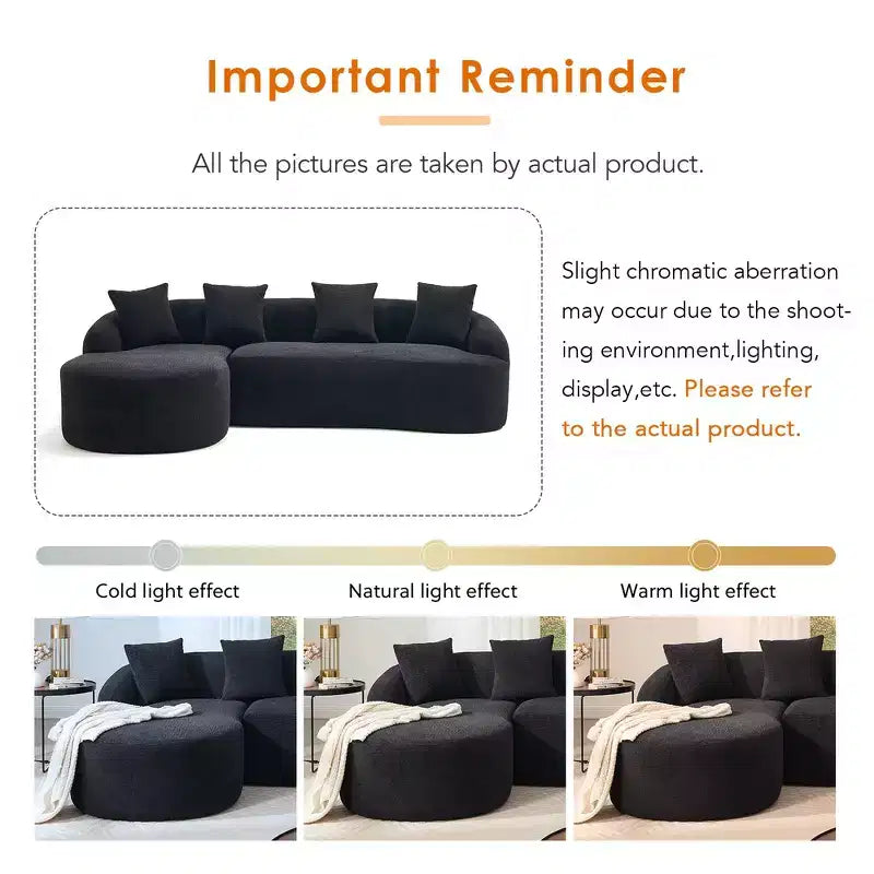 Whisen L-Shaped Sponge Sectional Sofa Set Compressed Couch No Assembly Required Sofa in a Box, Boxed Sofa with Curved Chaise