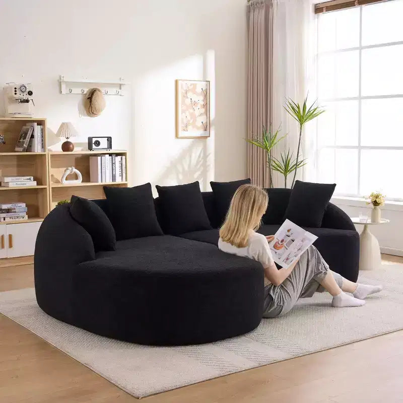 Whisen L-Shaped Sponge Sectional Sofa Set Compressed Couch No Assembly Required Sofa in a Box, Boxed Sofa with Curved Chaise
