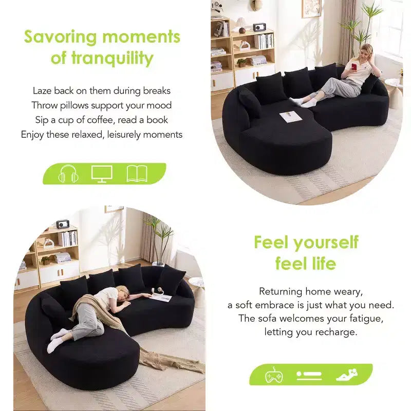 Whisen L-Shaped Sponge Sectional Sofa Set Compressed Couch No Assembly Required Sofa in a Box, Boxed Sofa with Curved Chaise