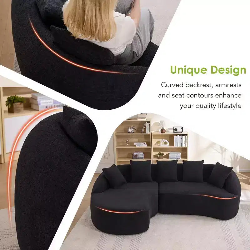 Whisen L-Shaped Sponge Sectional Sofa Set Compressed Couch No Assembly Required Sofa in a Box, Boxed Sofa with Curved Chaise