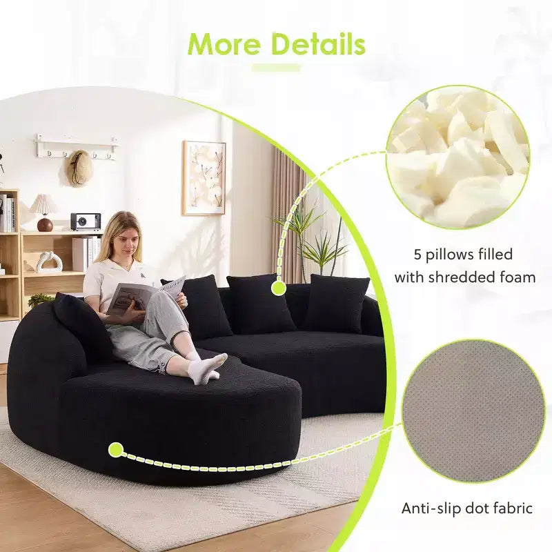 Whisen L-Shaped Sponge Sectional Sofa Set Compressed Couch No Assembly Required Sofa in a Box, Boxed Sofa with Curved Chaise