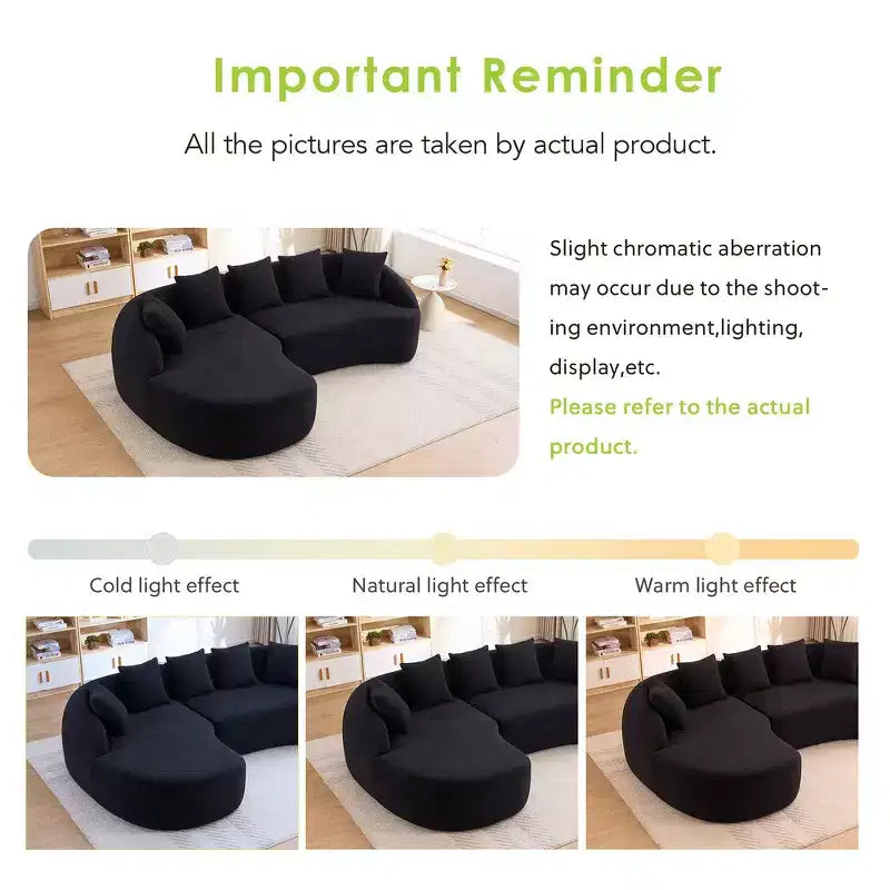 Whisen L-Shaped Sponge Sectional Sofa Set Compressed Couch No Assembly Required Sofa in a Box, Boxed Sofa with Curved Chaise