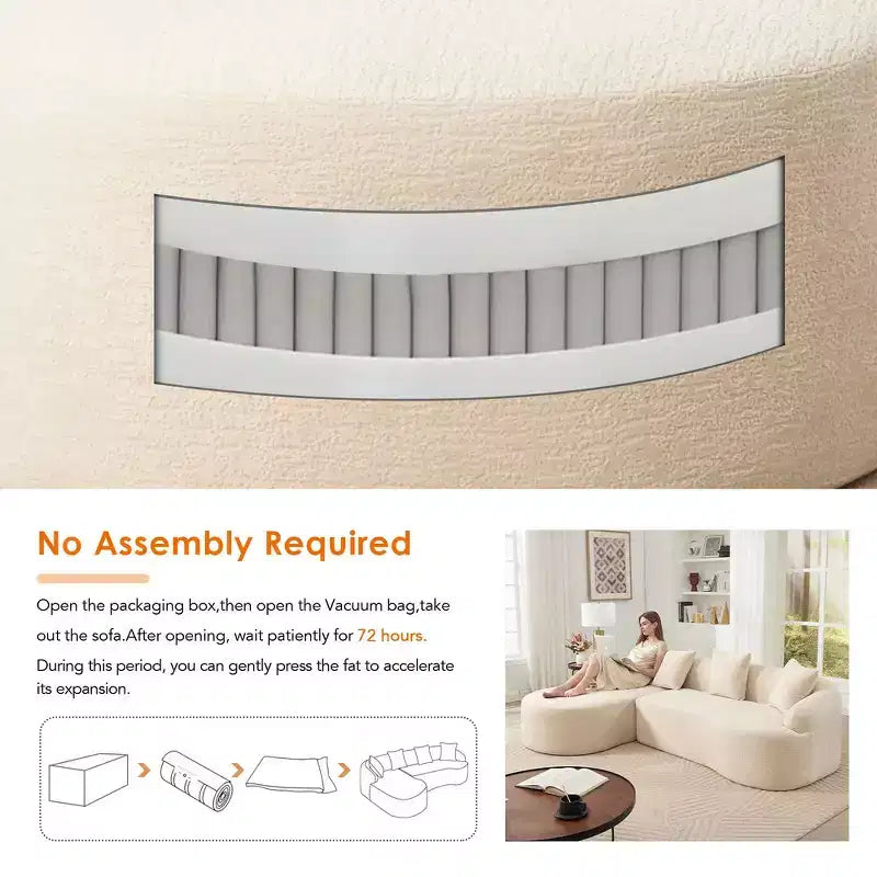 Whisen L-Shaped Sponge Sectional Sofa Set Compressed Couch No Assembly Required Sofa in a Box, Boxed Sofa with Curved Chaise