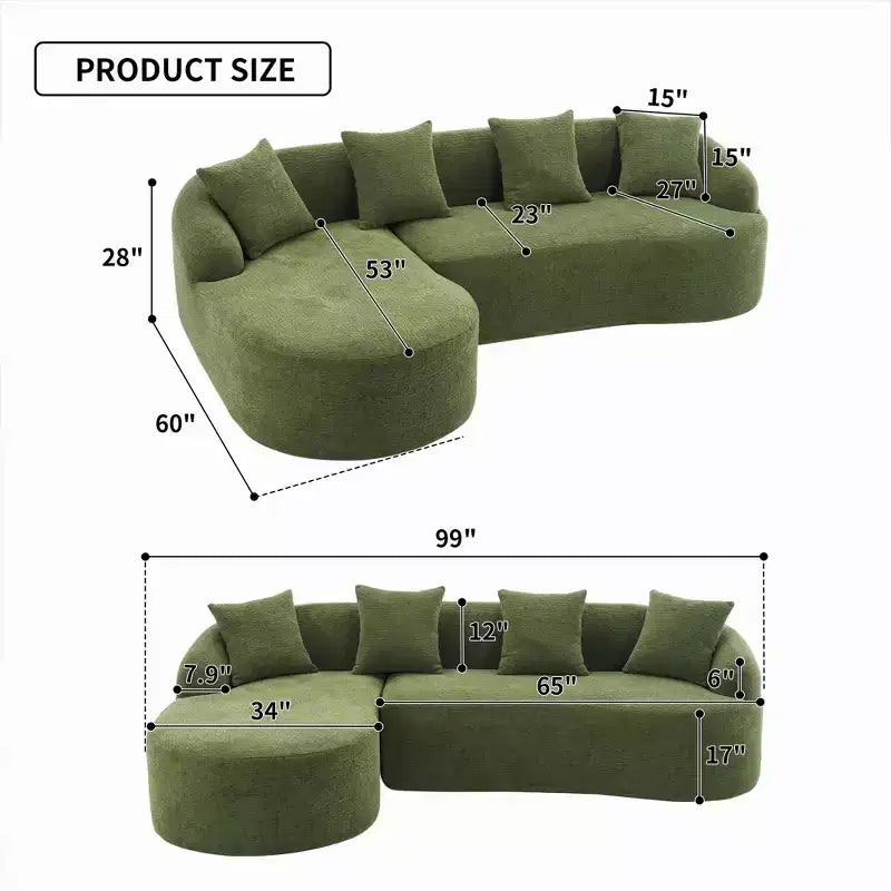 Whisen L-Shaped Sponge Sectional Sofa Set Compressed Couch No Assembly Required Sofa in a Box, Boxed Sofa with Curved Chaise