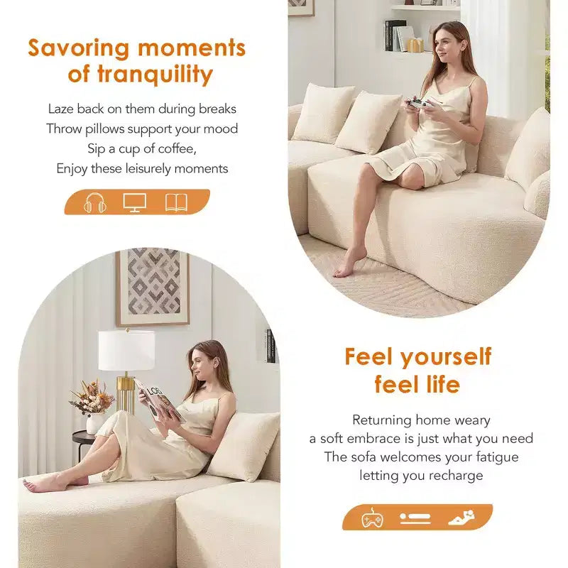 Whisen L-Shaped Sponge Sectional Sofa Set Compressed Couch No Assembly Required Sofa in a Box, Boxed Sofa with Curved Chaise