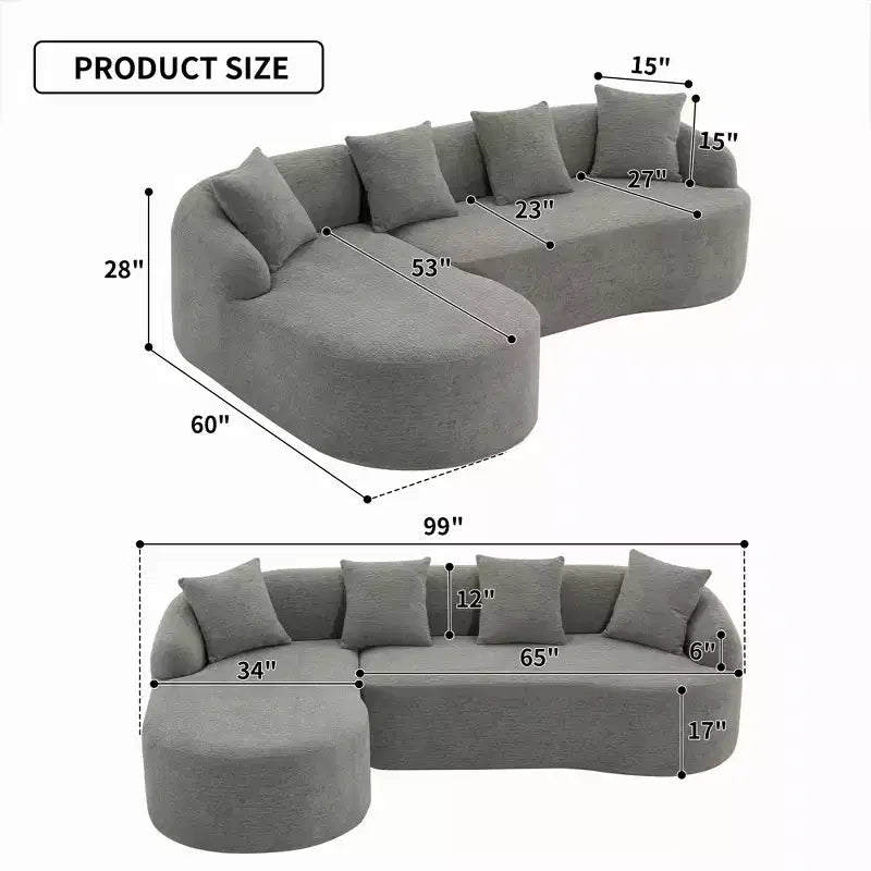 Whisen L-Shaped Sponge Sectional Sofa Set Compressed Couch No Assembly Required Sofa in a Box, Boxed Sofa with Curved Chaise
