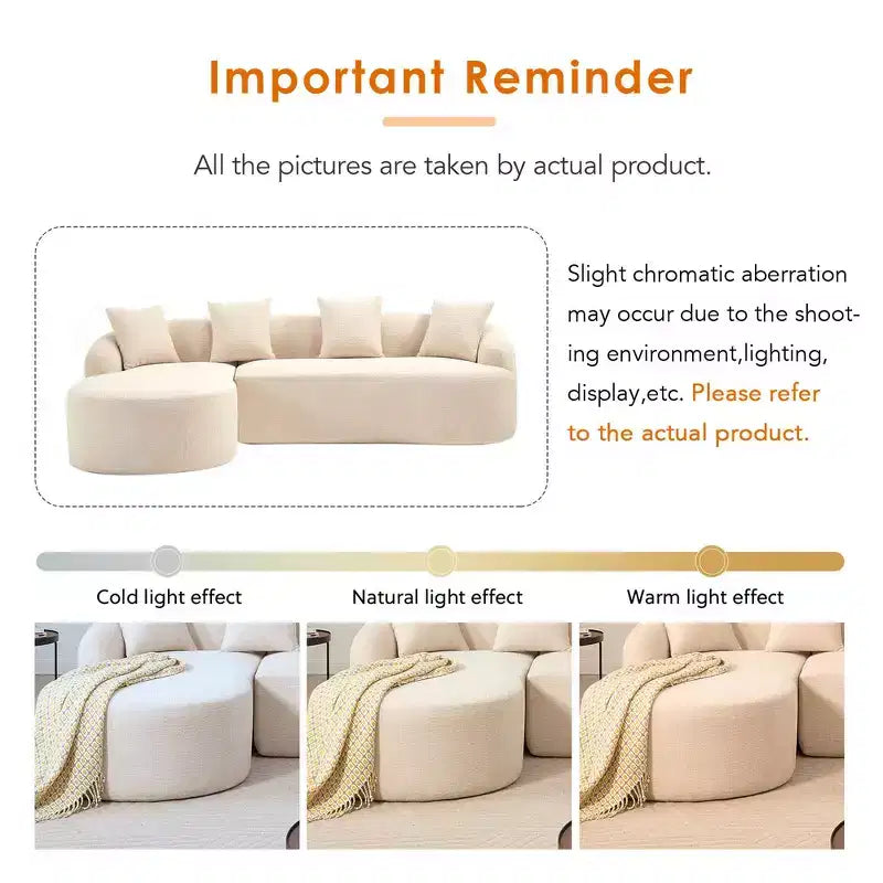 Whisen L-Shaped Sponge Sectional Sofa Set Compressed Couch No Assembly Required Sofa in a Box, Boxed Sofa with Curved Chaise