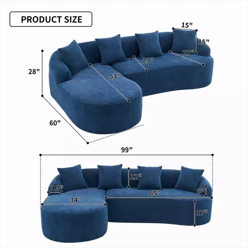 Whisen L-Shaped Sponge Sectional Sofa Set Compressed Couch No Assembly Required Sofa in a Box, Boxed Sofa with Curved Chaise