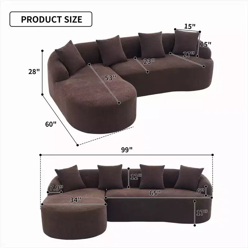 Whisen L-Shaped Sponge Sectional Sofa Set Compressed Couch No Assembly Required Sofa in a Box, Boxed Sofa with Curved Chaise