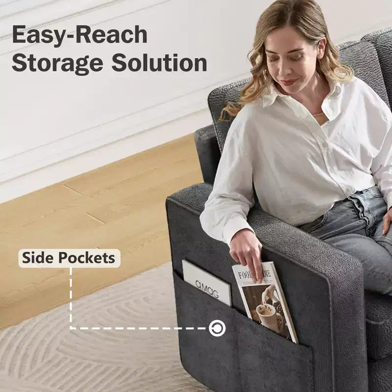 Dyonery 2 in 1 Pull Out Couch with Reversible Storage Chaise for Room 81Sectional L-Shaped Couch Sofa Sleeper with Side Pockets