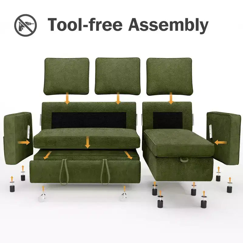 Dyonery 2 in 1 Pull Out Couch with Reversible Storage Chaise for Room 81Sectional L-Shaped Couch Sofa Sleeper with Side Pockets