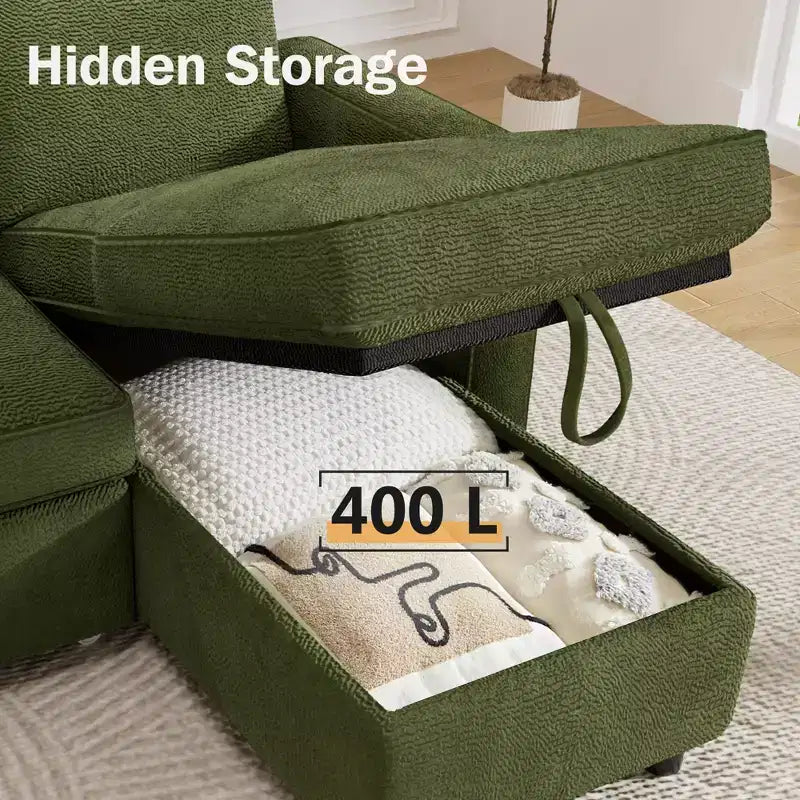 Dyonery 2 in 1 Pull Out Couch with Reversible Storage Chaise for Room 81Sectional L-Shaped Couch Sofa Sleeper with Side Pockets