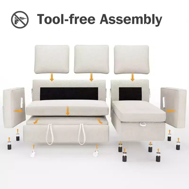 Dyonery 2 in 1 Pull Out Couch with Reversible Storage Chaise for Room 81Sectional L-Shaped Couch Sofa Sleeper with Side Pockets