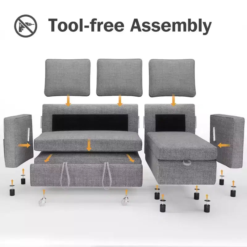 Dyonery 2 in 1 Pull Out Couch with Reversible Storage Chaise for Room 81Sectional L-Shaped Couch Sofa Sleeper with Side Pockets
