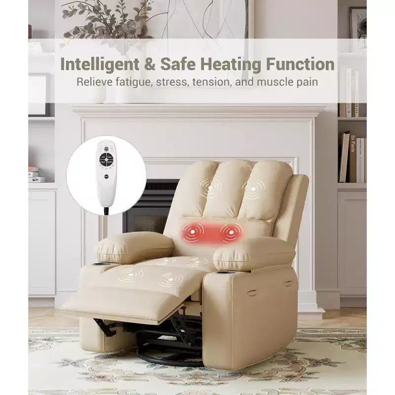 Oversized Recliner Chairs with Heat and Massage - Swivel Lazy Recliner Chair for Adults- Manual Chair with Cup Holder, Bedrooms and Nurseries
