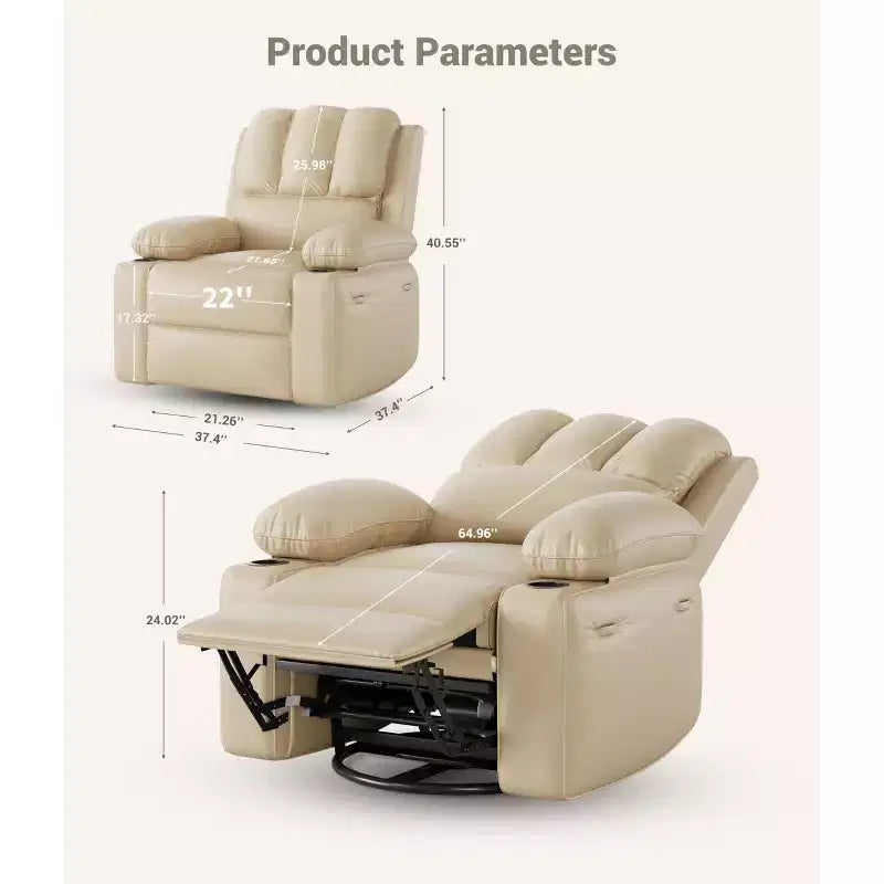 Oversized Recliner Chairs with Heat and Massage - Swivel Lazy Recliner Chair for Adults- Manual Chair with Cup Holder, Bedrooms and Nurseries