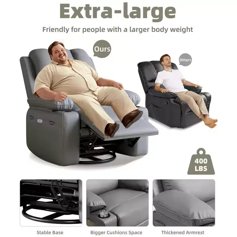 Oversized Recliner Chairs with Heat and Massage - Swivel Lazy Recliner Chair for Adults- Manual Chair with Cup Holder, Bedrooms and Nurseries