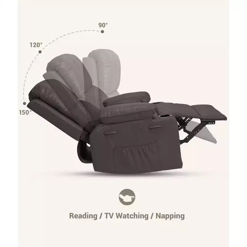 Oversized Recliner Chairs with Heat and Massage - Swivel Lazy Recliner Chair for Adults- Manual Chair with Cup Holder, Bedrooms and Nurseries