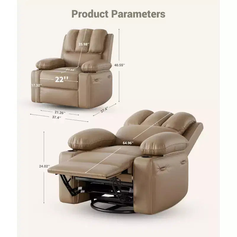 Oversized Recliner Chairs with Heat and Massage - Swivel Lazy Recliner Chair for Adults- Manual Chair with Cup Holder, Bedrooms and Nurseries