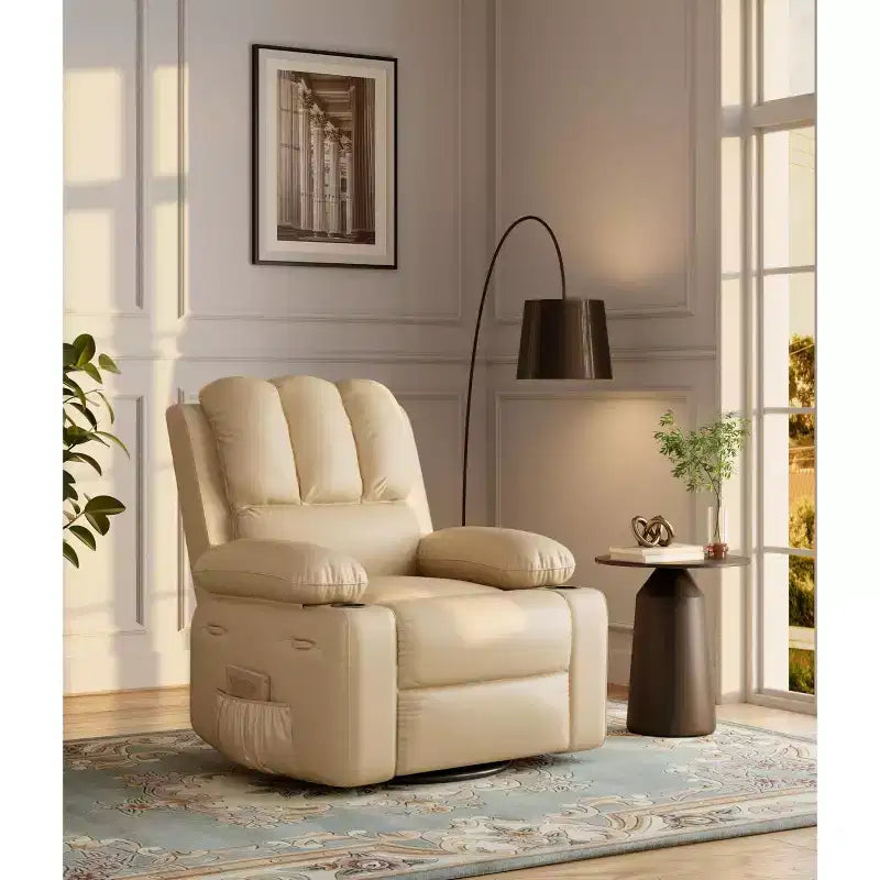 Fauteuils inclinables surdimensionnés avec fonction de chaleur et de massage - Fauteuil inclinable pivotant pour adultes - Fauteuil manuel avec porte-gobelet, pour chambres et crèches