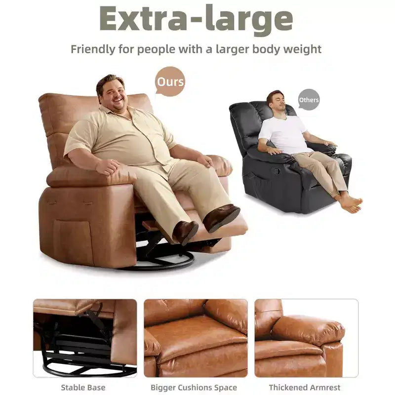 Oversized Wide Recliner Chair - Faux PU Leather Large Manual Recliner for Adults, Exceptional Comfort Lazy Chair