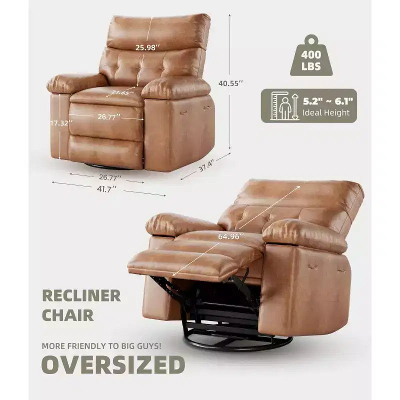 Oversized Wide Recliner Chair - Faux PU Leather Large Manual Recliner for Adults, Exceptional Comfort Lazy Chair