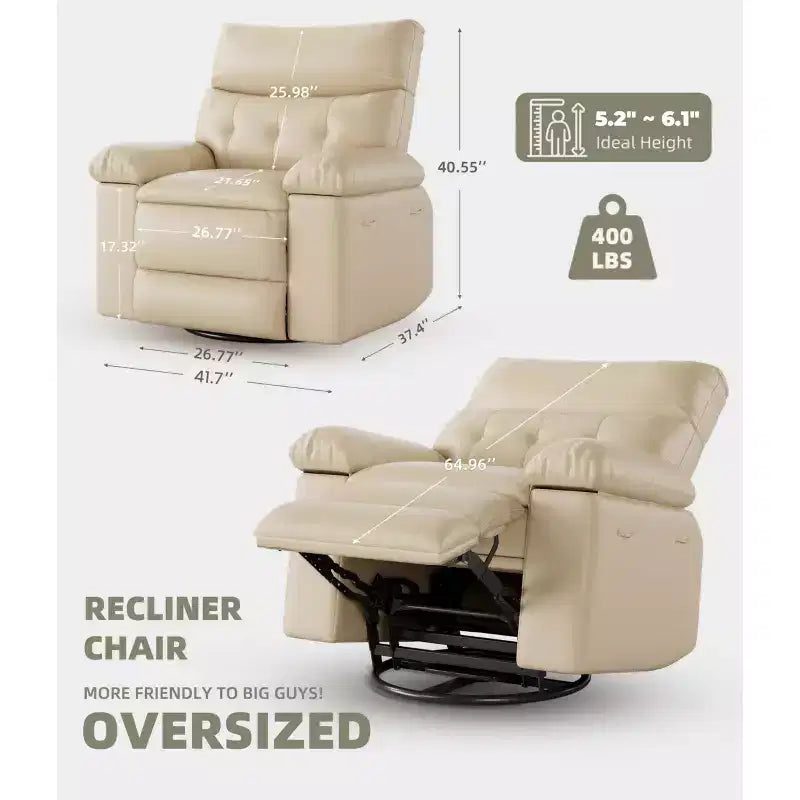 Oversized Wide Recliner Chair - Faux PU Leather Large Manual Recliner for Adults, Exceptional Comfort Lazy Chair