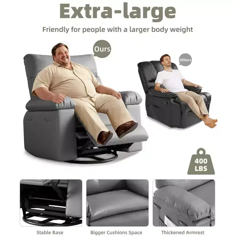 Oversized Wide Recliner Chair - Faux PU Leather Large Manual Recliner for Adults, Exceptional Comfort Lazy Chair